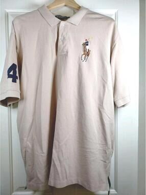 Polo Ralph Lauren Big Pony Polo Shirt Tan Fits XL (Tagged 3XL) #4 Sleeve